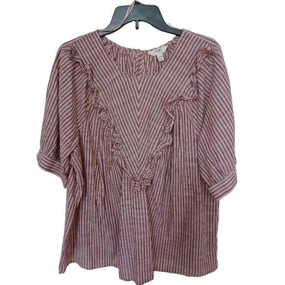 Terra & Sky Tops - Terra & Sky Short Sleeve Striped Multi Size 1X